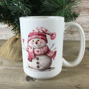 Snowman with Pink Hat & Scarf 15 oz Ceramic Coffee Mug
